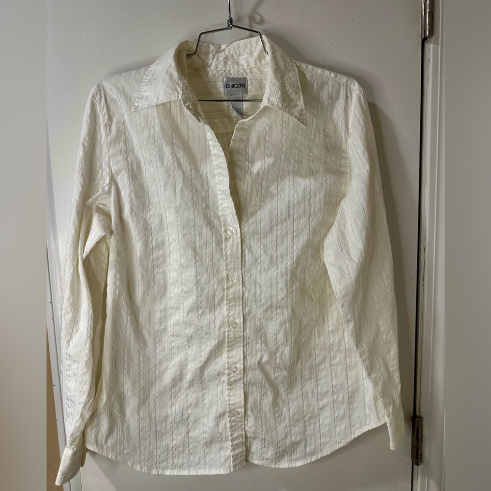 Chicos Light Weight White Button Down Blouse, Siz… - image 1